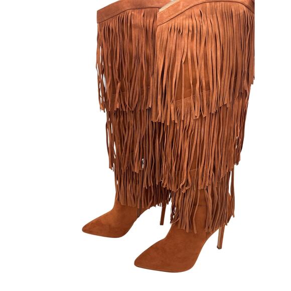 Nine West Tasels High Heel Western Boots Pointed Toe Stiletto Fringe Size 10 M - Picture 4 of 8